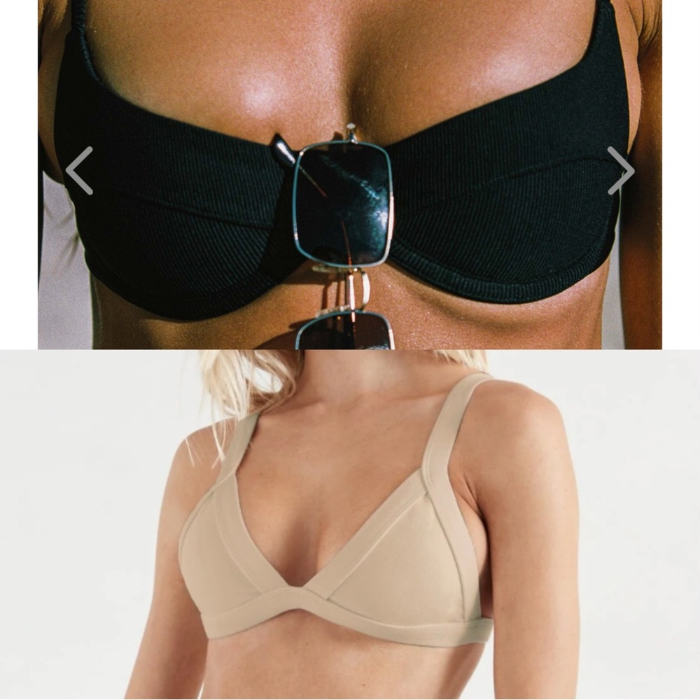 2 Swimwear Tops Black And Beige Size L Oneone